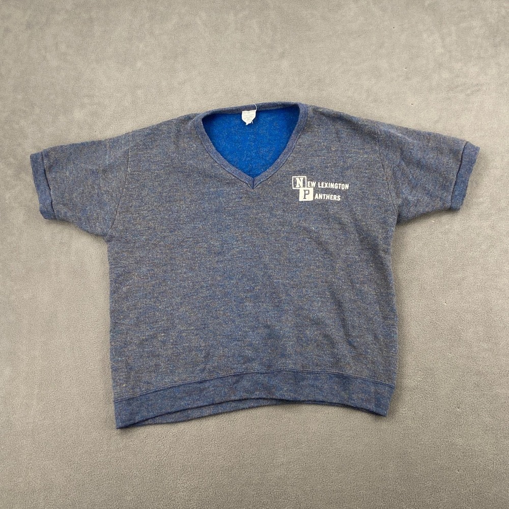 VTG 70s Velva Sheen New Lexington Panthers‎ Sweater Boys M Blue Fleece Lined